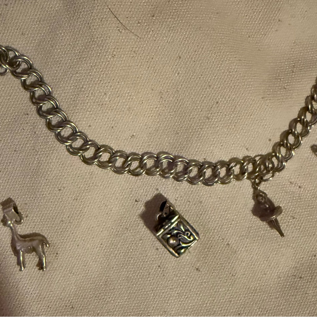 925 Sterling Silver Charm Bracelet W/ 4 Charms